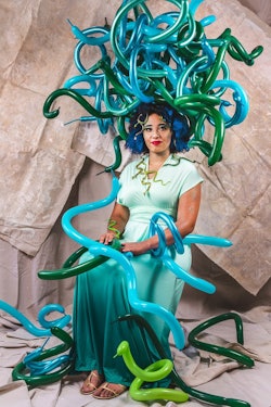 here's a unique halloween costume idea: create a medusa costume using balloon animals as snakes 