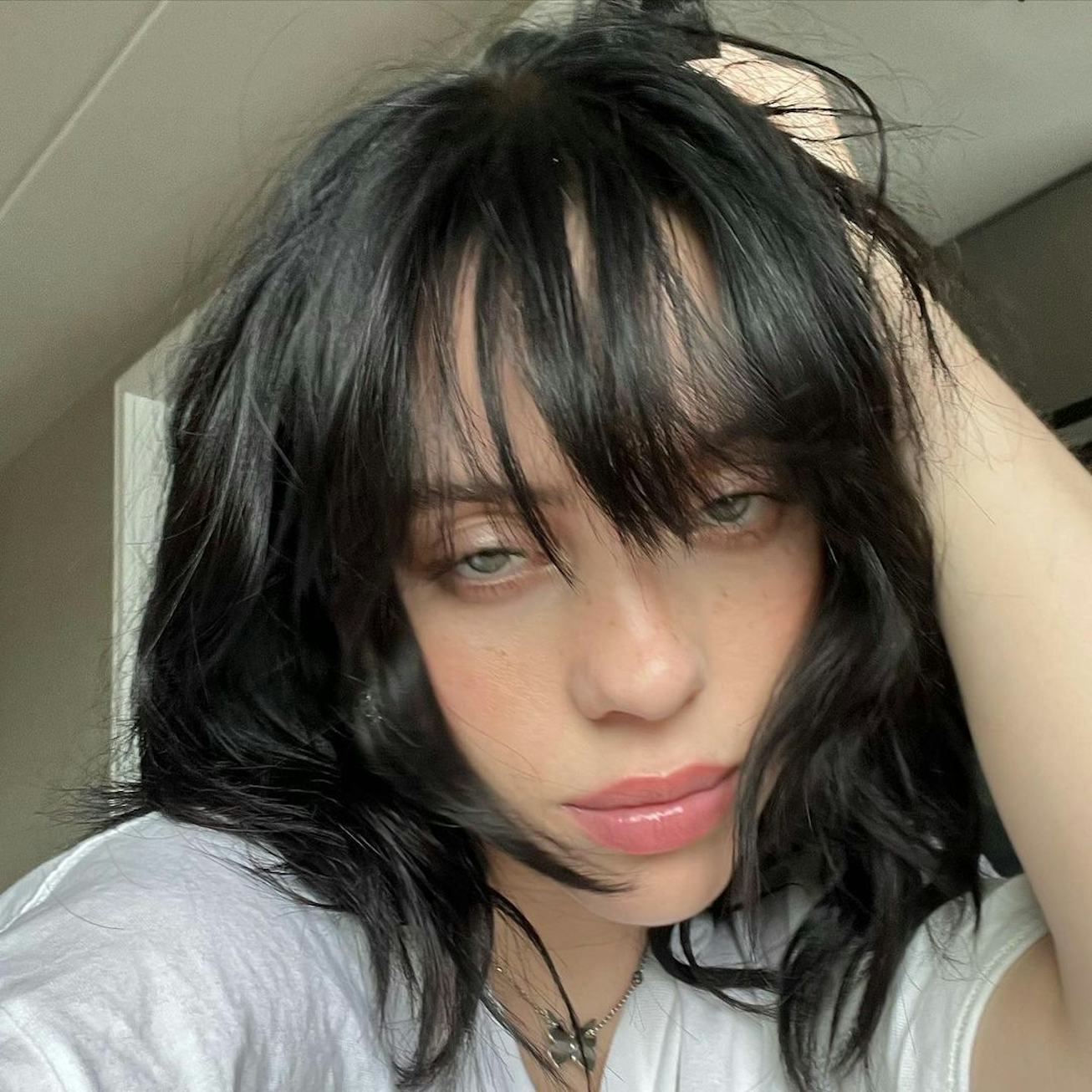 Billie Eilish sporting a shag haircut