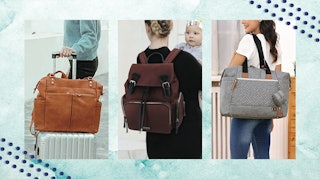 Women wearing travel diaper bags 