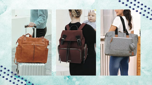 Women wearing travel diaper bags 