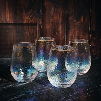 The Wine Savant Iridescent Stemless Wine Glasses (Set of 4)