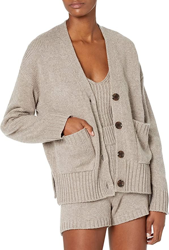 The Drop Brigitte Chunky Pocket Ribbed Cardigan