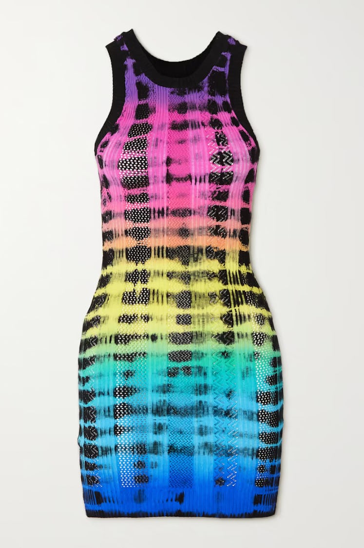Tie-Dye Pointelle-Knit Mini Dress