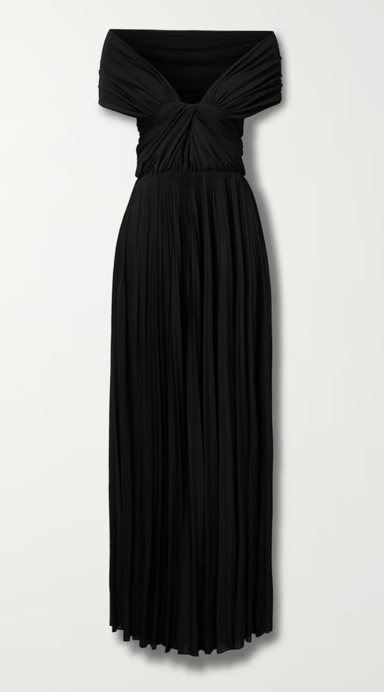 Off-the-shoulder draped jersey maxi dress