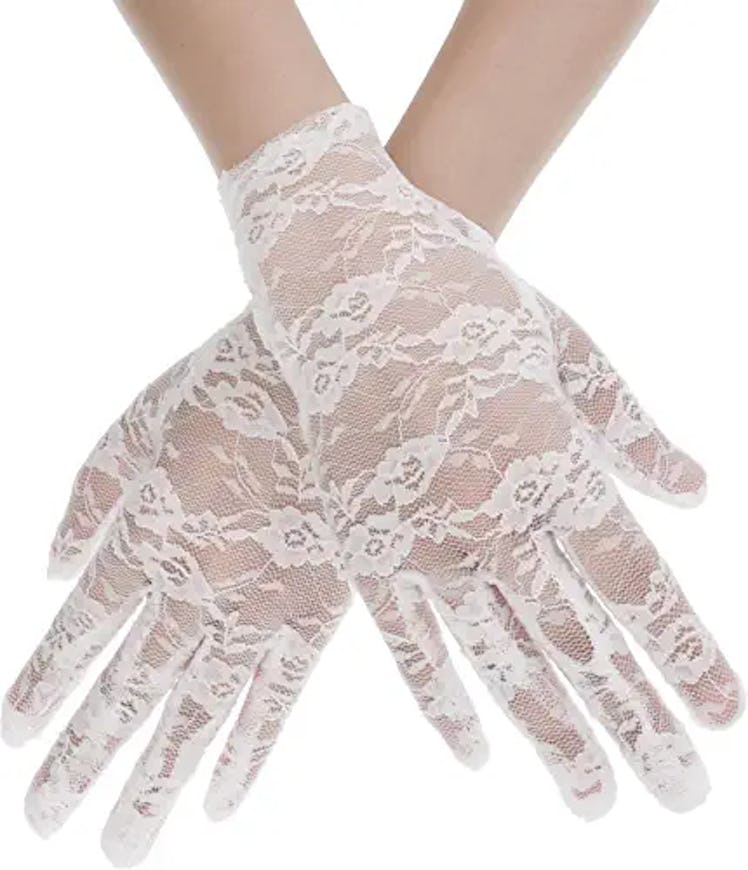 white lace gloves