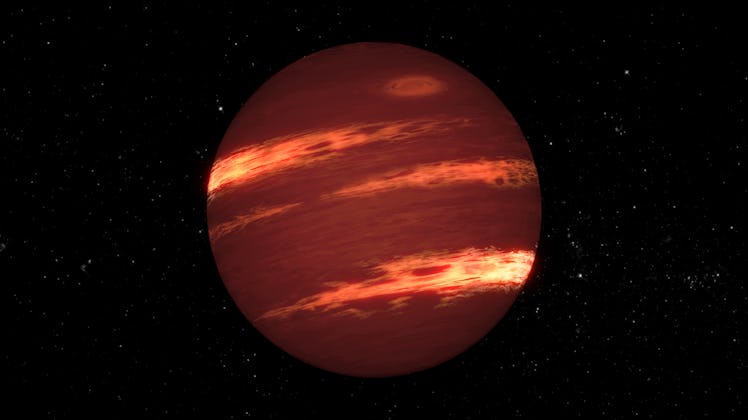 This artist's concept shows a brown dwarf with bands of clouds, thought to resemble those seen at Ne...