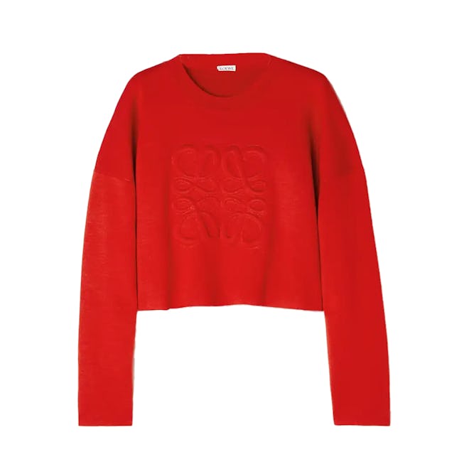 Loewe Cropped embroidered wool-blend sweater