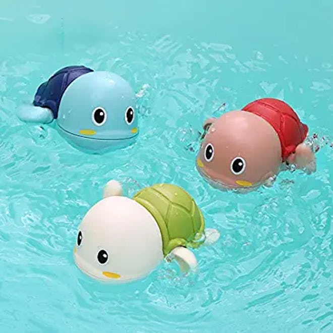 Swimming turtle toys will delight 1-year-olds and keep them busy in the bath tub.