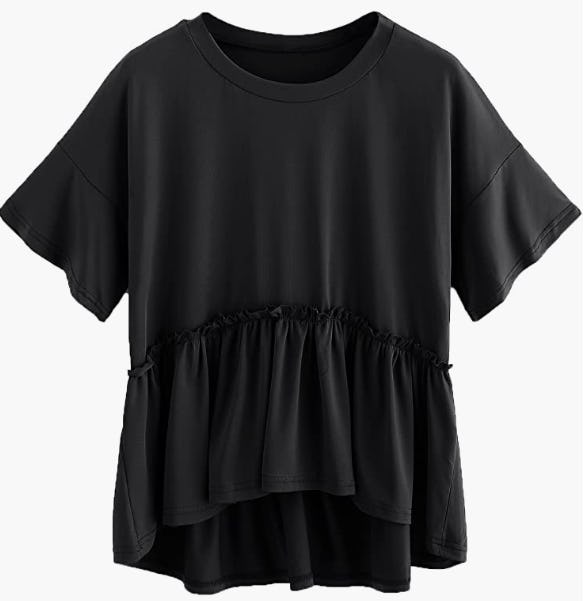ROMWE Short Sleeve Ruffle Hem Top