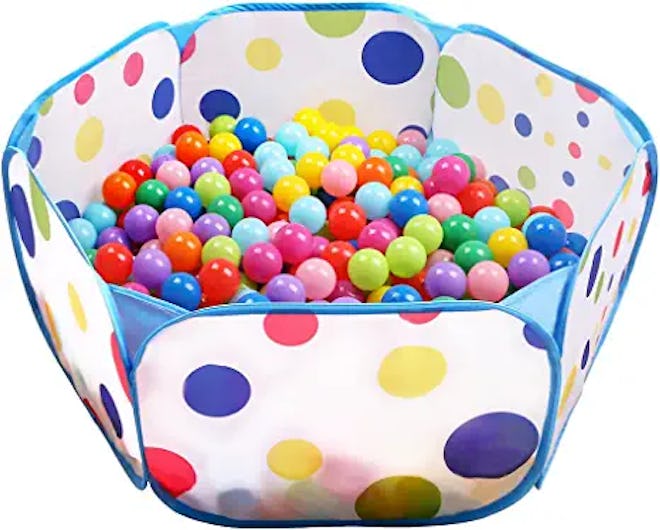 A pop-up ball pit filled with rainbow balls will delight any toddler.