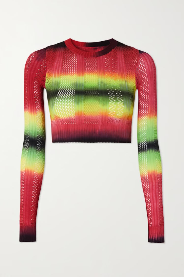 Cropped Ombré Pointelle-Knit Sweater