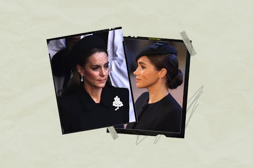 Kate Middleton and Meghan Markle in black in a collage