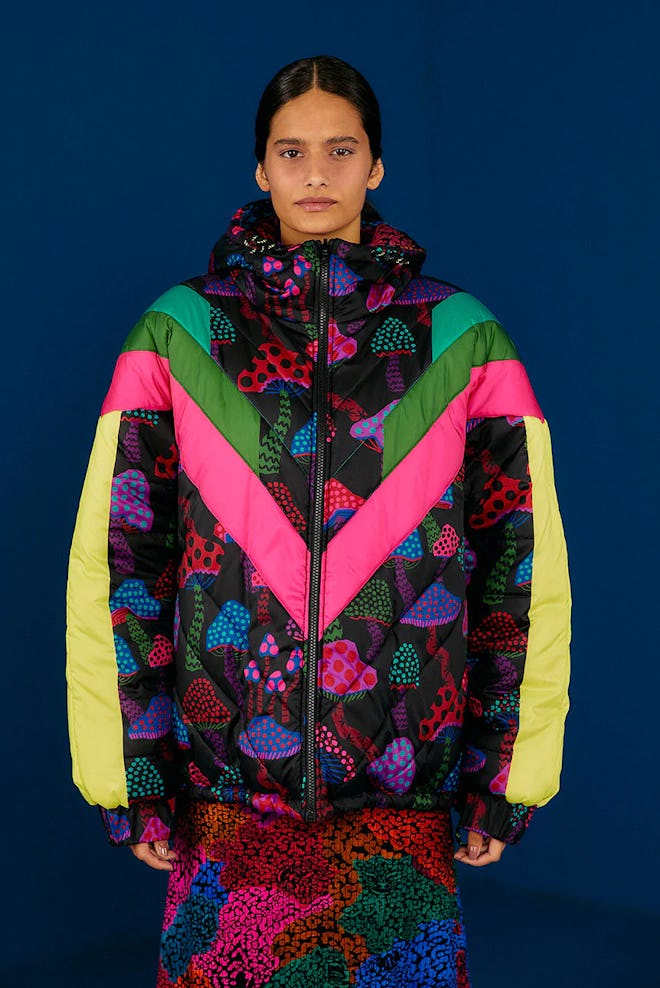 Neon Mushrooms Recycled Polyester Reversible Puffer Jacket