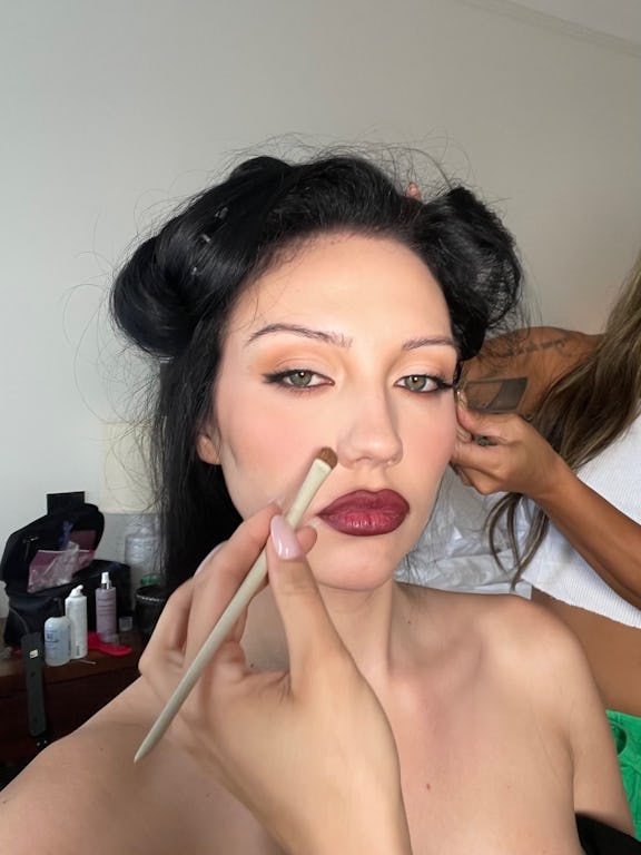 YouTube vlogger Sydney Carlson in the process of putting makeup, getting ready for Maisie Wilen’s NY...