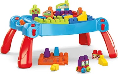 Building blocks are a great gift for 1-year-olds, and this table on legs has room to store them all.