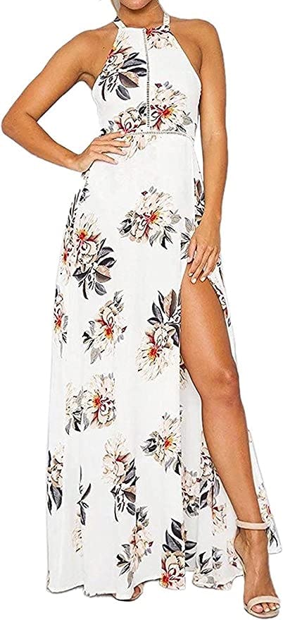 ZESICA Halter Neck Split Maxi Dress