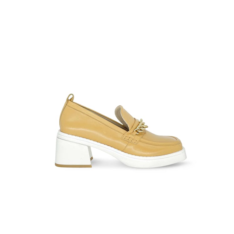 Chelsea Paris white and yellow heeled loafers