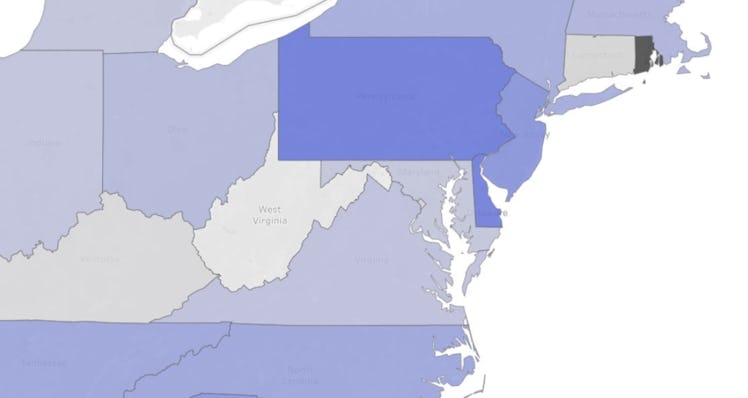 A map of the US representing the decrease and increase in rental prices