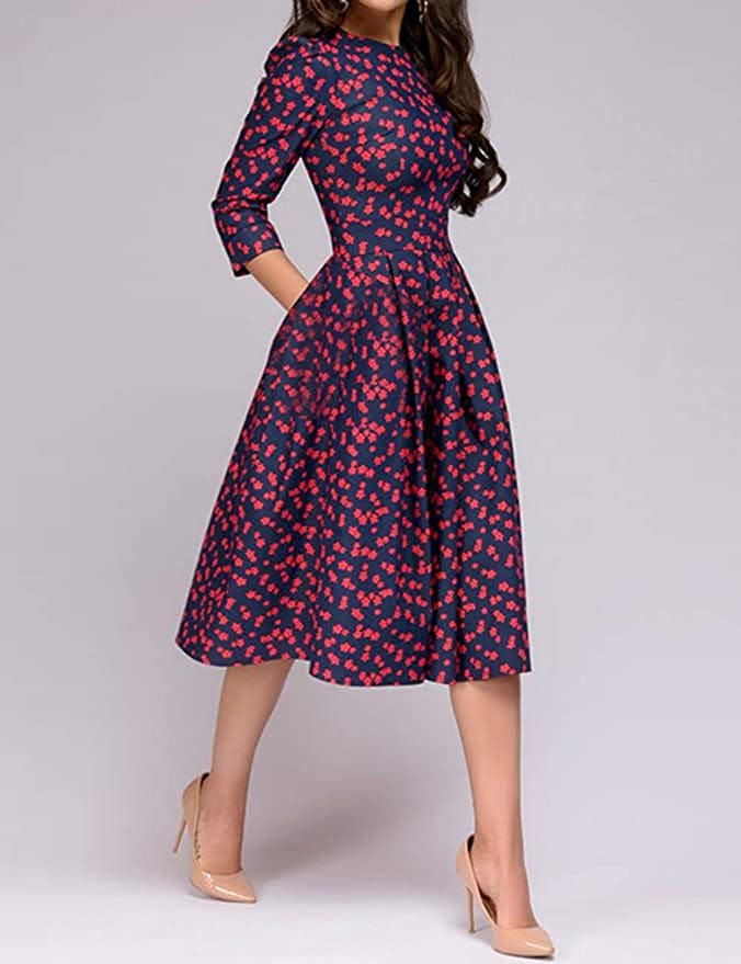 Simple Flavor Floral Midi Evening Dress
