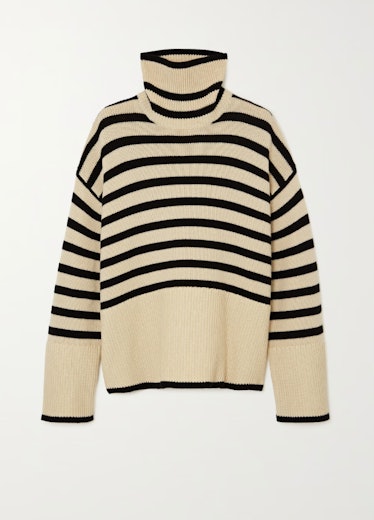 Striped merino wool turtleneck sweater