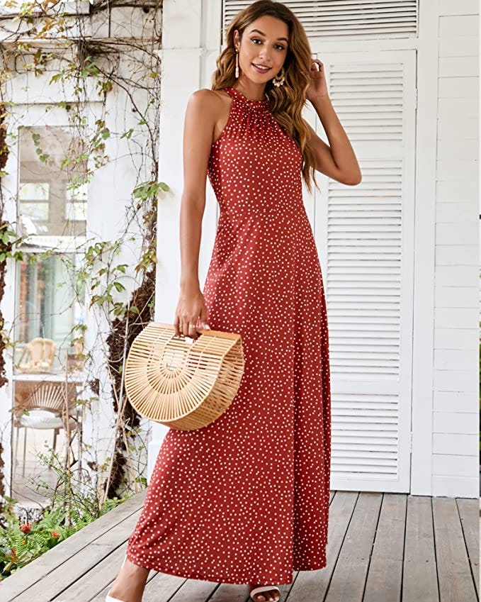 STYLEWORD Off Shoulder Halter Neck Maxi Dress