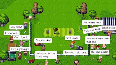 Screenshot from the gameplay of a "Golf Play" game on a Nintendo Switch with a simultaneous conversa...