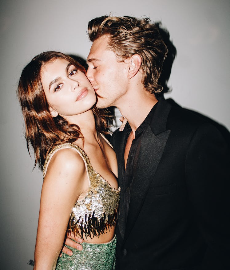 Austin Butler kissing Kaia Gerber on the cheek at the 2022 Best Performances party 