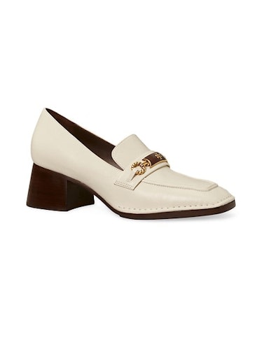 Perrine Leather Logo Heeled Loafers