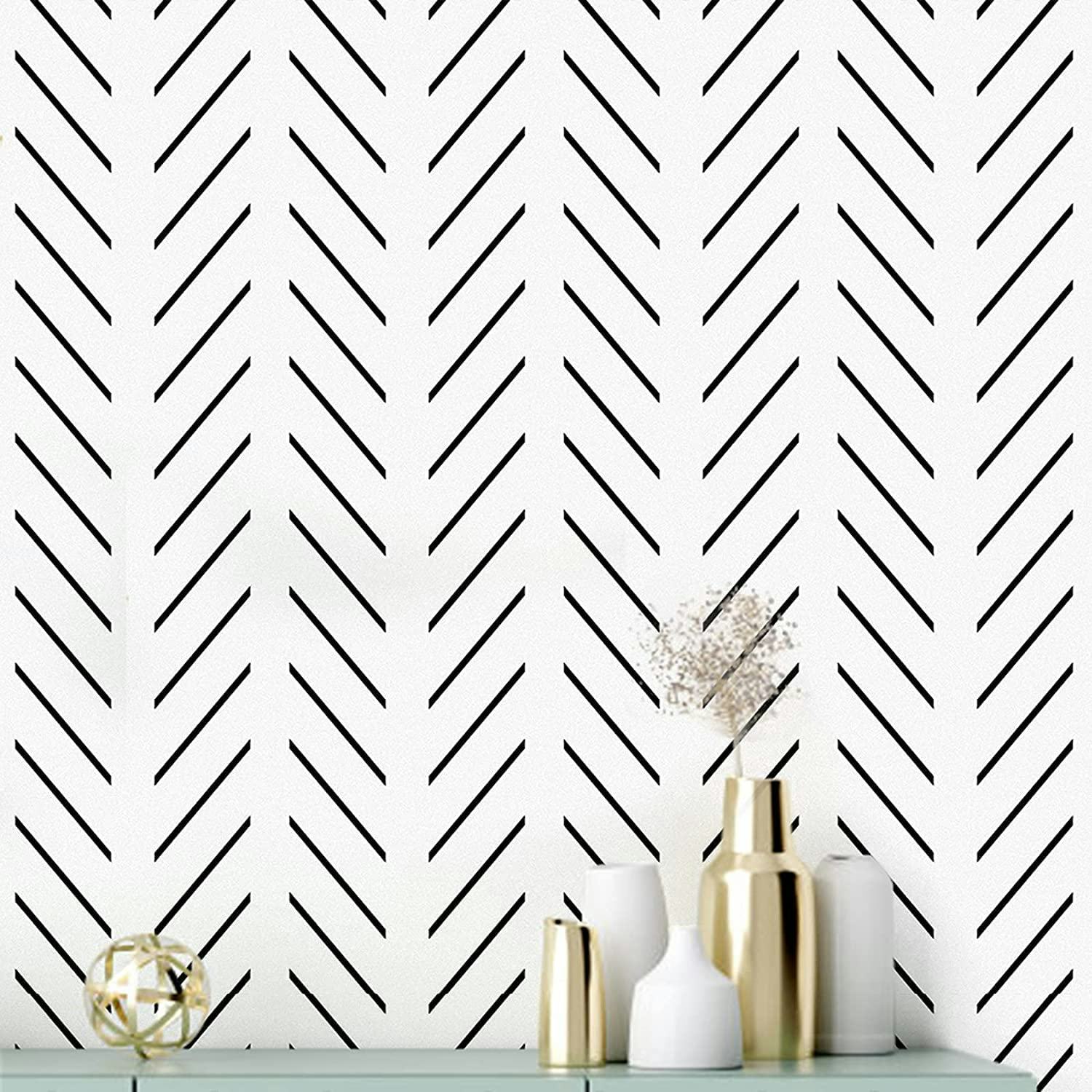 Erfoni Black &amp; White Herringbone Peel &amp; Stick Wallpaper