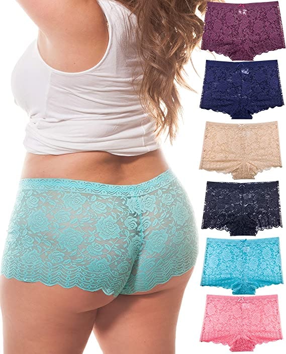 Barbra Lingerie Lace Boyshort Panties (6-Pack)