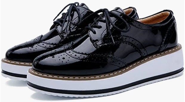YING LAN Platform Lace-Up Wingtips Square Toe Oxfords