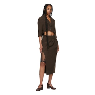 Elena Velez SSENSE Exclusive Brown Suiting Skirt