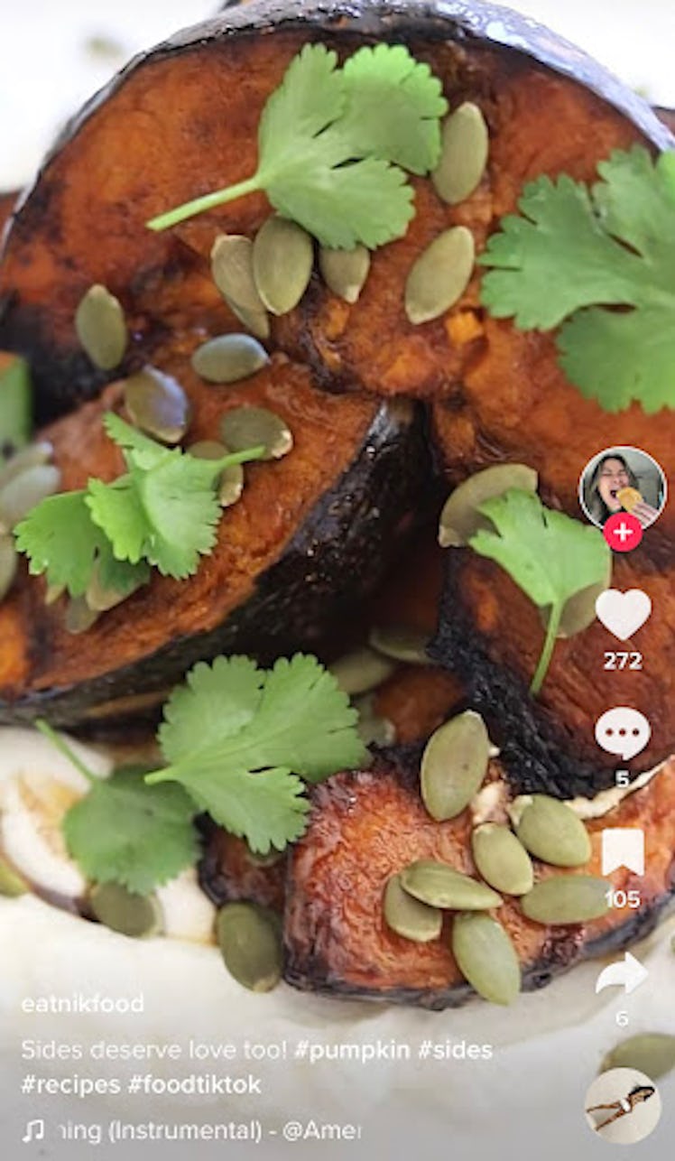 This maple glazed roasted pumpkin from TikTok is a pumpkin recipe for the fall.