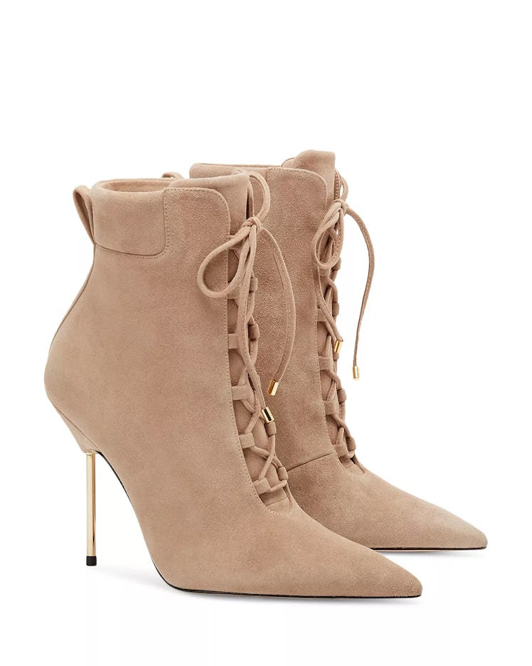 Good American nude heeled lace-up booties