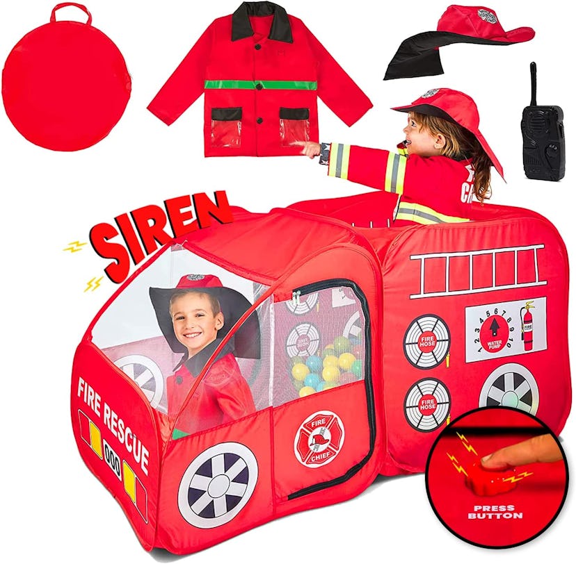 Fire Truck Toy Tent with Firefighter Costumes