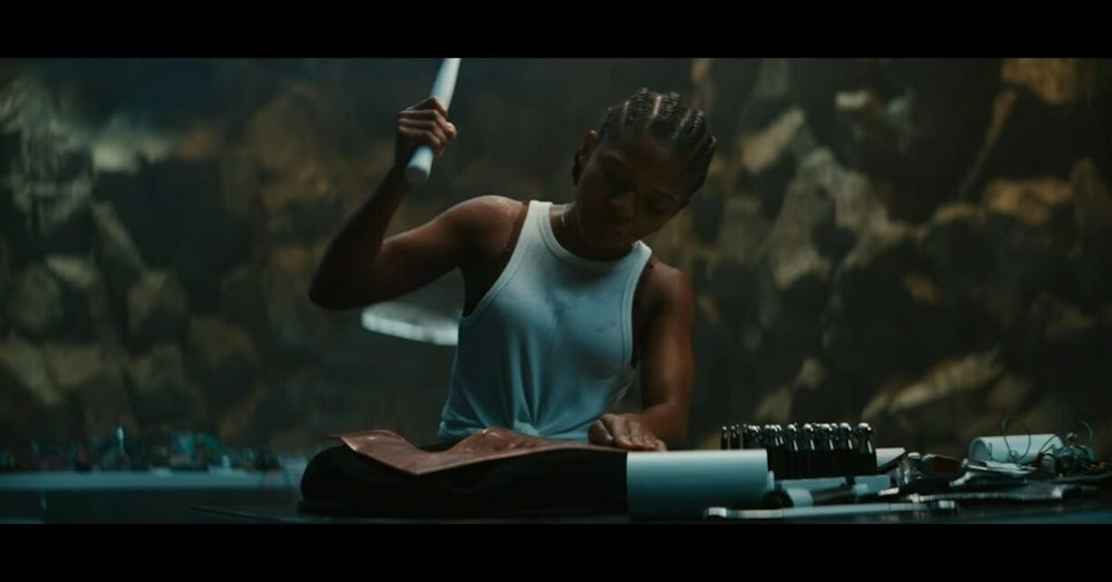 Dominique Thorne as Riri Williams in Wakanda Forever.