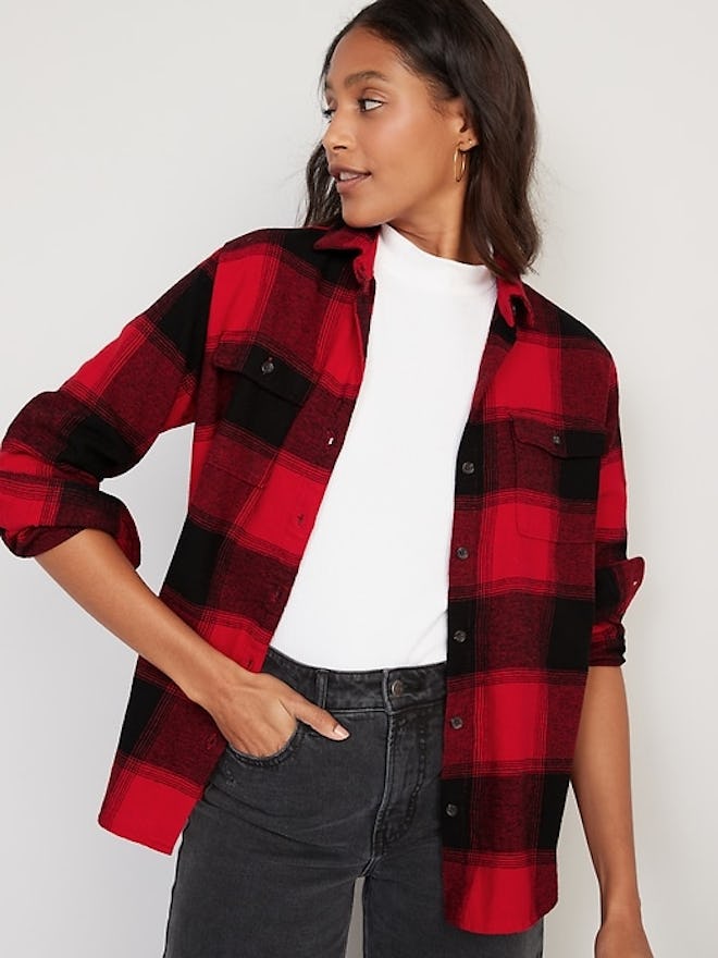 old navy Oversized Plaid Flannel Boyfriend Tunic Shirt for Women