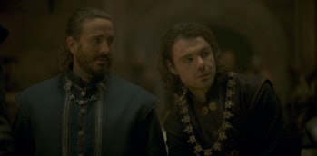 Ryan Corr as Harwin Strong and Matthew Needham as his brother, Larys, in House of the Dragon Episode...