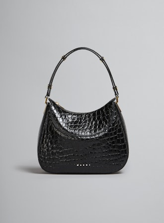 MILANO SMALL BAG IN BLACK CROCO PRINT LEATHER