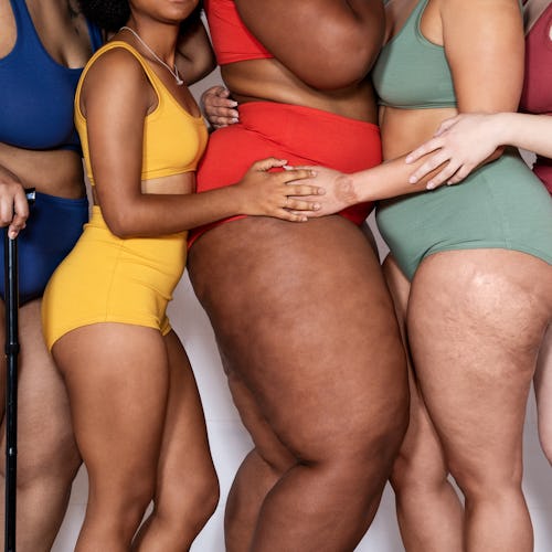 women with different body types in colorful underwear