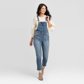 Target Women's High-Rise Raw Hem Taper Denim Cropped Overalls - Universal Thread