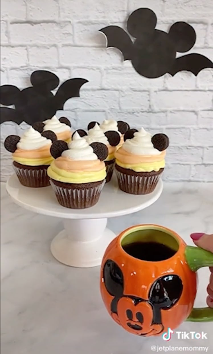 These Mickey Mouse Candy Corn Cupcakes is a Disney Halloween treat from a TikTok recipe.