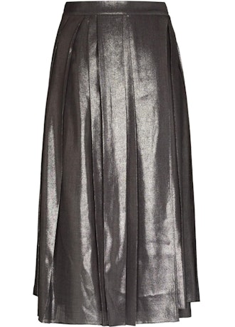 pleated glossy midi skirt