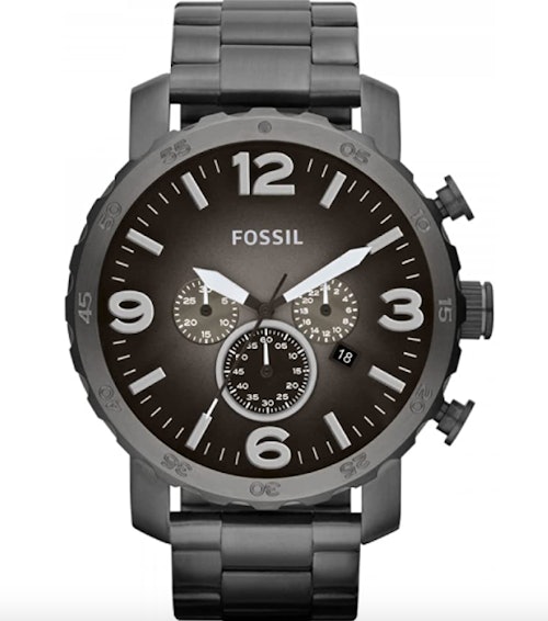 This sleek stainless steel waterproof watch features a military-inspired design.