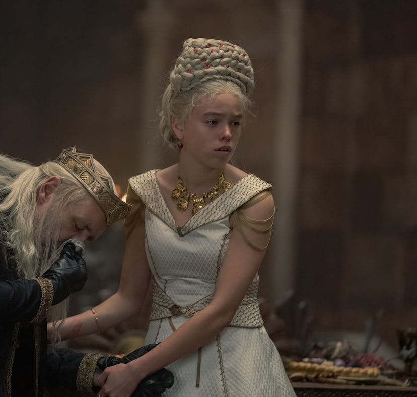 Paddy Considine and Milly Alcock as Viserys and Rhaenrya Targaryen in House of the Dragon