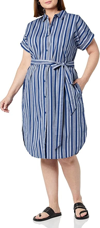 Amazon Essentials Short-Sleeve Belted Shirt Dress