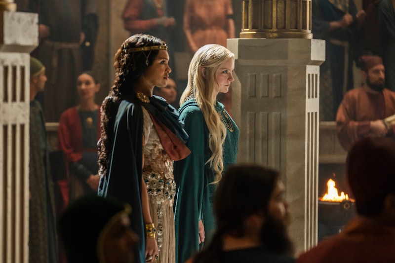 Morfydd Clark as Galadriel and Cynthia Addai-Robinson as Queen Miriel in 'The Rings of Power'