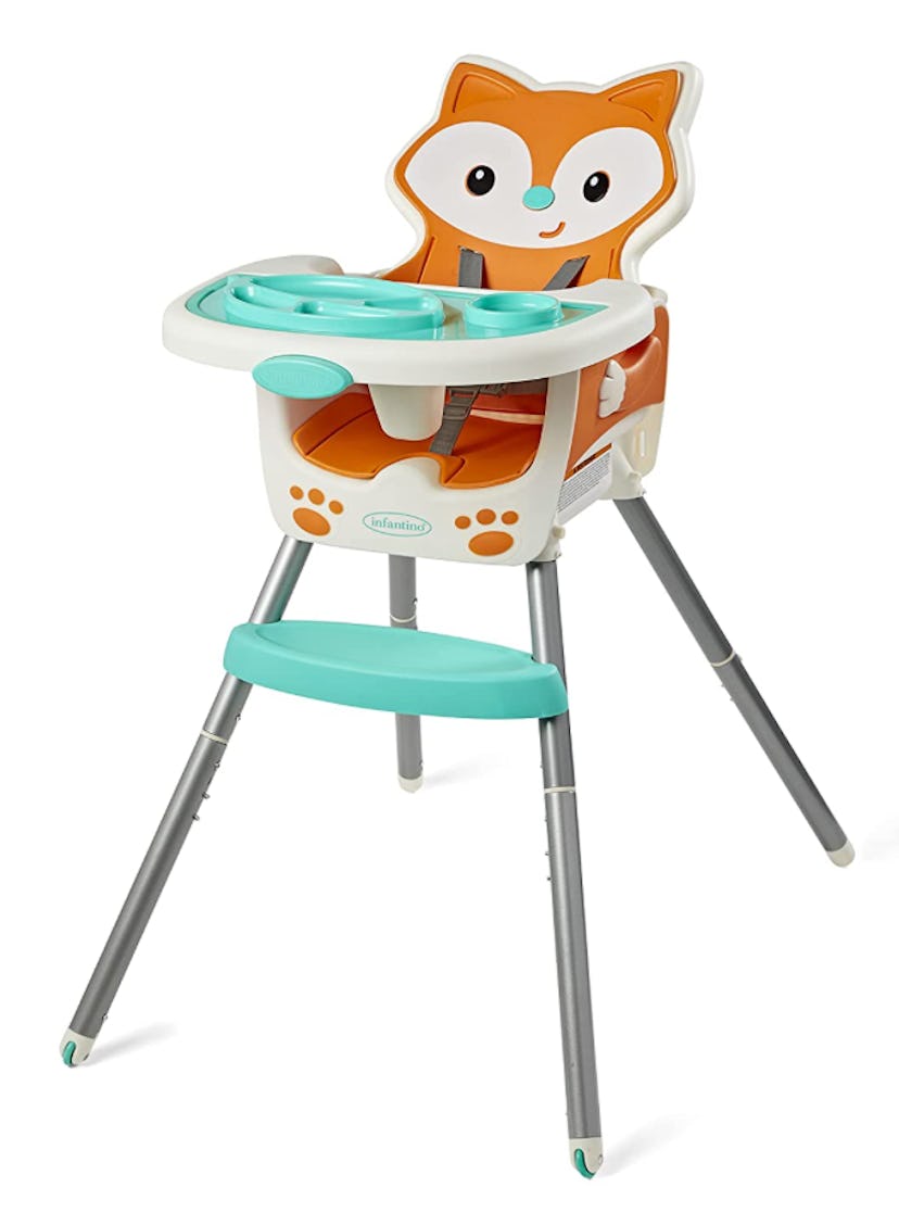 Orange and teal fox-themed baby highchair