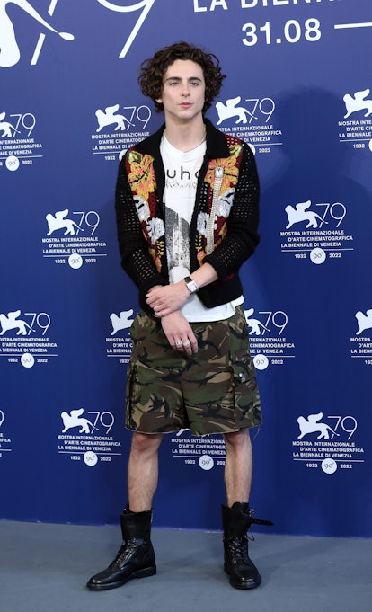Timothee Chalamet attends the photocall for "Bones And All" at the 79th Venice International Film Fe...