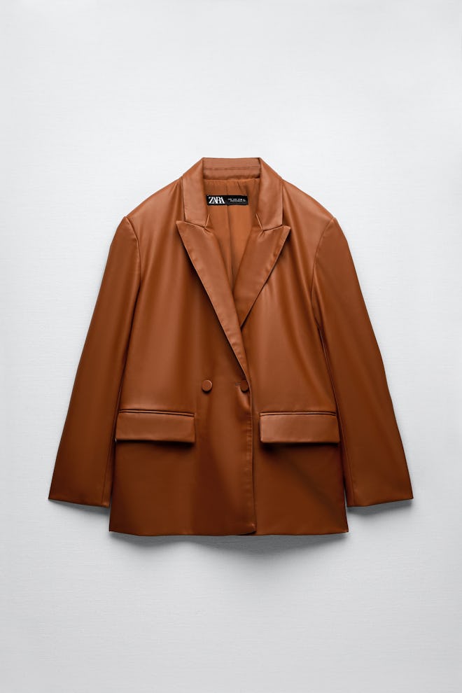 Zara brown leather oversized blazer